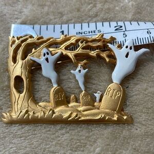 JJ Jonette 3 ghost in a graveyard pin brooch